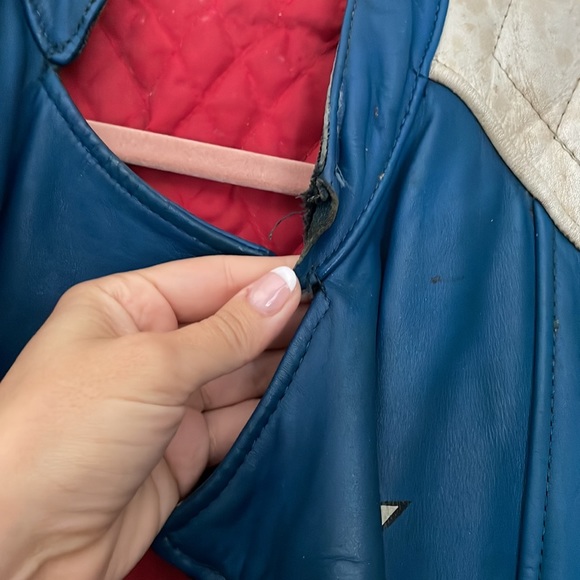 Unique Blue Genuine Leather Biker Jacket - Picture 3 of 8